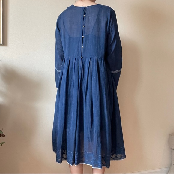 Inijiri blue cotton midi dress size 42 hand loomed indigo size fits S M L - Picture 4 of 15